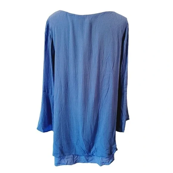 Soft Surroundings Tunic Top Flowy Long Sleeve Blue Blouse Womens Large Textured - Picture 2 of 5